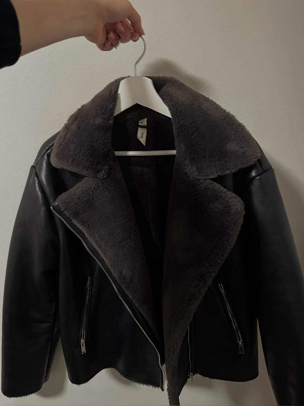 Mango Black Faux Leather Jacket with Gray Lining